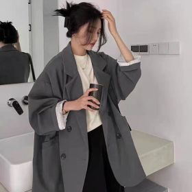 New Women's Coffee Suit Jacket Spring And Autumn (Option: Dark Grey-S)